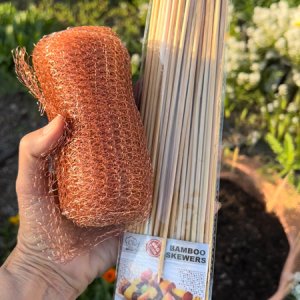 Copper netting and bamboo skewers